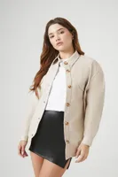 Women's Faux Leather Drop-Sleeve Shacket in Taupe Medium