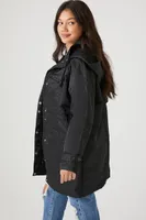 Women's Drawstring Longline Trench Coat in Black Medium