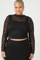 Women's Lace Knit Crop Top in Black, 2X