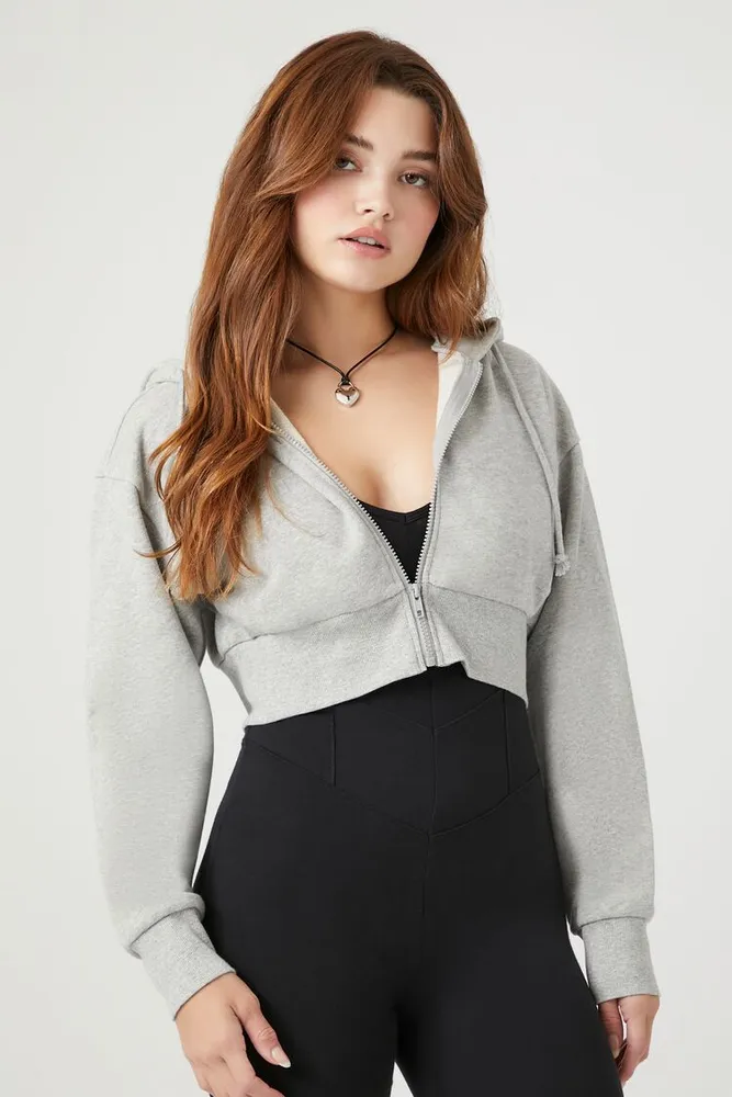 Women's Cropped Zip-Up Hoodie in Heather Grey Medium