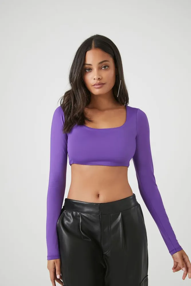 Forever 21 Women's Contour Long-Sleeve Crop Top in Purple Large
