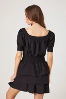 Women's Smocked Puff-Sleeve Mini Dress in Black Small