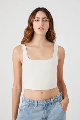 Women's Ribbed Knit Crop Top in Oatmeal Large