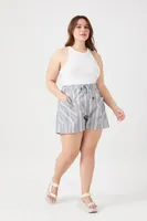 Women's Striped Drawstring Shorts in Navy/White, 1X