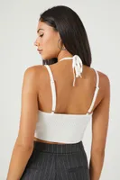 Women's Sweater-Knit Halter Cropped Cami in White Large