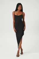 Women's Glitter Knit Asymmetrical Midi Dress in Black Medium