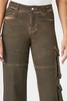 Women's Acid Wash Straight-Leg Cargo Jeans Brown,