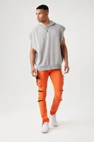 Men Contrast Zipper Cargo Joggers in Orange, XXL