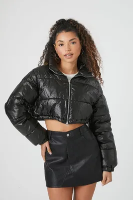 Women's Cropped Puffer Jacket in Black Small