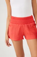 Women's Smocked Textured Shorts Cayenne