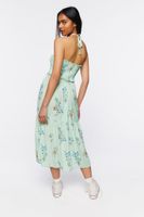 Women's Floral Print Halter Midi Dress in Mint Medium