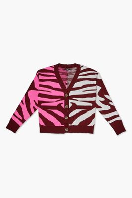 Girls Colorblock Zebra Cardigan (Kids) in Pink, 11/12