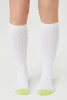 Ribbed Colorblock Knee-High Socks in White/Green