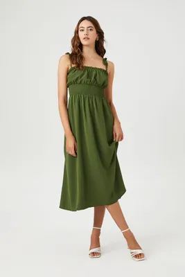 Women's Smocked Tie-Strap Midi Dress Cypress ,
