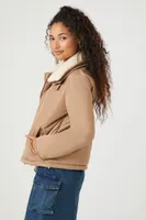 Women's Faux Fur-Trim Jacket in Khaki/Tan Large