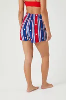 Women's Striped Swim Board Shorts in Red/Blue Small