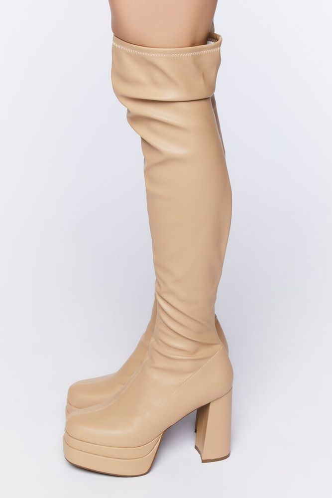Women's Faux Leather Over-The-Knee Platform Boots in Nude, 7.5