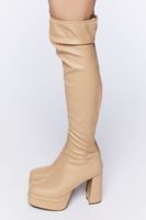 Women's Faux Leather Over-The-Knee Platform Boots in Nude, 7