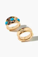 Women's Faux Stone Concave Ring Set in Gold/Blue, 7