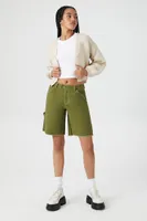 Women's Frayed Bermuda Shorts in Olive, XS