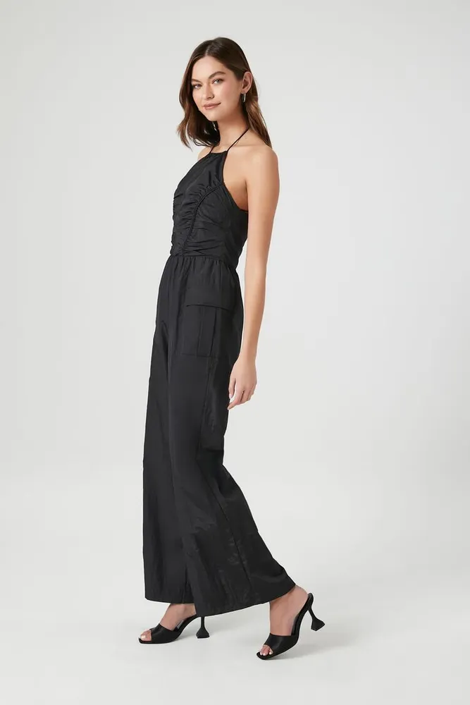 Women's Ruched Halter Wide-Leg Jumpsuit
