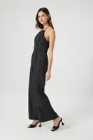 Women's Ruched Halter Wide-Leg Jumpsuit in Black Medium