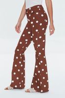 Women's Polka Dot Print Flare Pants in Brown/White Small