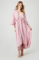 Women's Butterfly-Sleeve Flounce Maxi Dress in Pink Small
