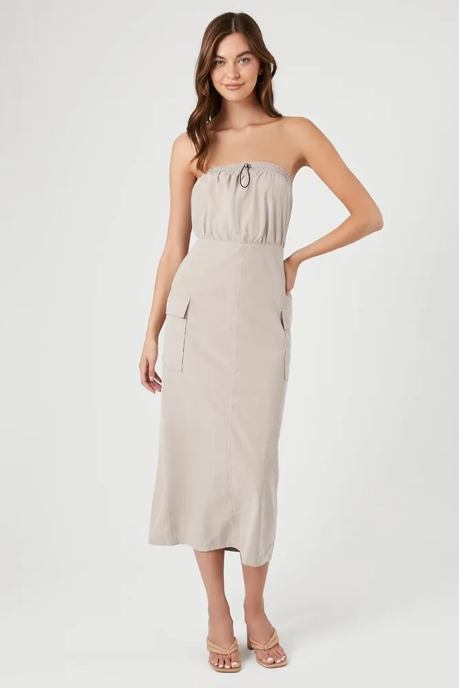 Women's Drawstring Tube Maxi Dress in Goat Large