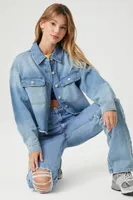 Women's Cropped Denim Jacket in Medium Denim Small