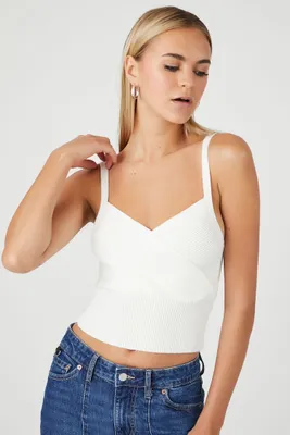 Women's Sweater-Knit Surplice Cami White