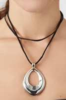 Women's Layered Geo Hoop Necklace in Black/Silver