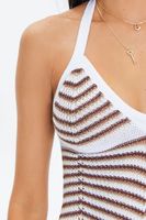 Women's Striped Crochet Mini Dress in Tan Large