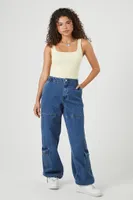 Women's Cargo Denim Parachute Pants in Dark Denim, 27