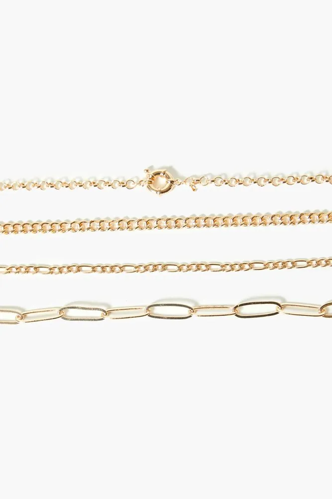 Women's Curb & Figaro Chain Bracelet Set in Gold