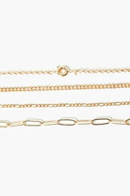 Women's Curb & Figaro Chain Bracelet Set in Gold