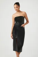 Women's Faux Leather Tube Midi Dress