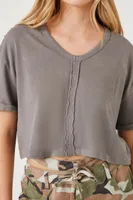 Women's Drop-Sleeve Cropped T-Shirt in Grey Medium