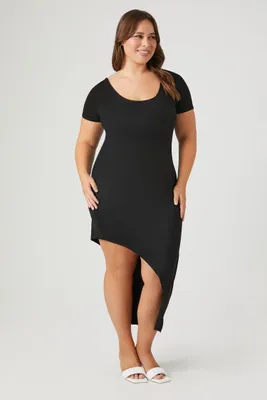 Women's Asymmetrical Midi T-Shirt Dress in Black, 3X