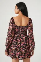 Women's Floral Long-Sleeve Mini Dress