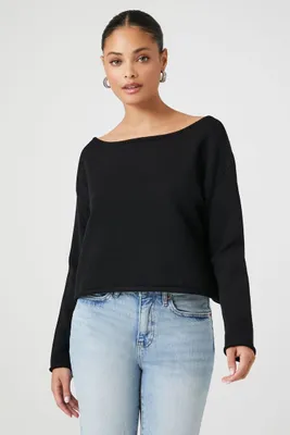 Women's Drop-Sleeve Boat Neck Sweater in Black Large