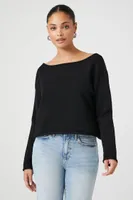 Women's Drop-Sleeve Boat Neck Sweater in Black, XL