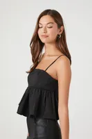 Women's Cropped Textured Babydoll Cami in Black, XL