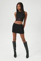 Women's Mesh-Trim Corset Crop Top in Black Medium