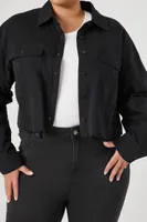 Women's Twill Cropped Shirt in Black, 3X