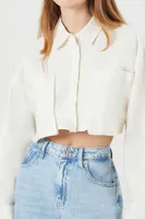 Women's Twill Cropped Pocket Shirt in Vanilla Small