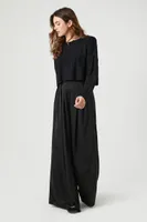 Women's Pleated Satin Palazzo Pants in Black Medium