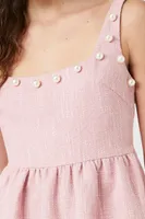 Women's Faux Pearl-Trim Tweed Mini Dress in Pink Small