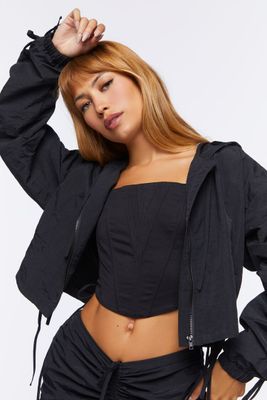Women's Ruched Hooded Windbreaker Jacket in Black Medium