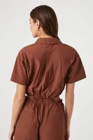 Women's Toggle Drawstring Cropped Shirt in Cappuccino Large